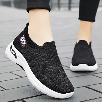 Womens Casual Slip On Sports Shoes Breathable Mesh Soft Soled Low Top Platform Shoes Solid Color Outdoor Shoes Lady Cozy Loafers 1