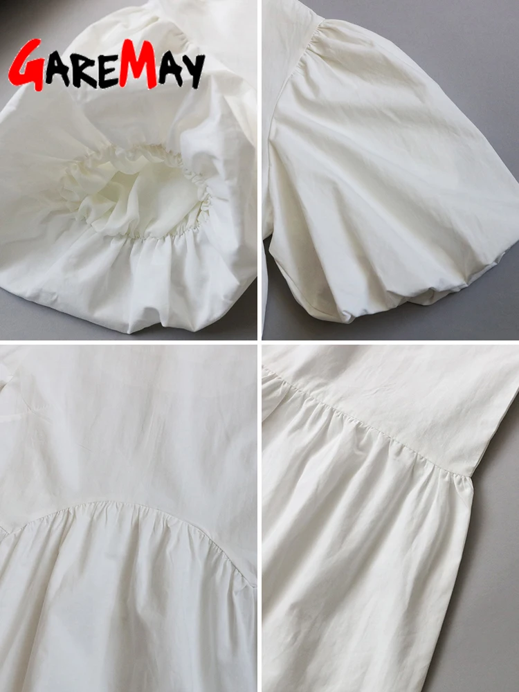 Casual Women Summer Maxi Dress 100% Cotton O Neck A-line Oversize Short Sleeve Midi Dress Puff Sleeve White Green Long Dress 6