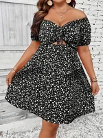 Plus Size Summer Women Elegant Floral Print Dress Casual Vacation Off the Shoulder Strapless Dresses - Image 4