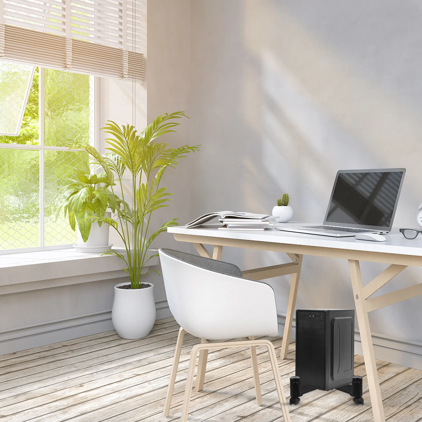 컴퓨터 타워 스탠드(바퀴 포함) 이동식 PC 홀더(데스크탑 CPU 보관 브래킷) 홈 오피스 데스크 정리함 플라스틱 호스트