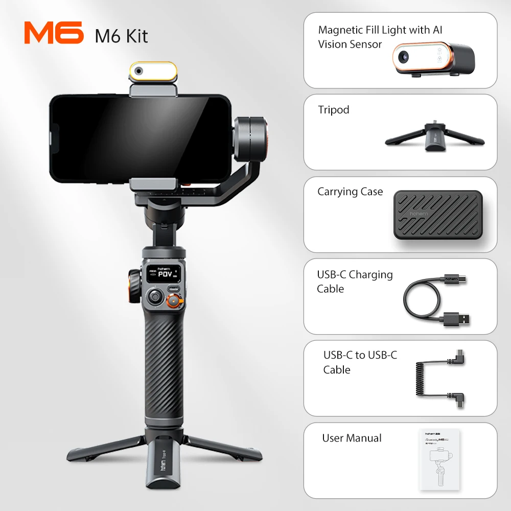 

Штатив для селфи Hohem iSteady M6, Ручной Стабилизатор с магнитной подсветкой