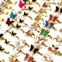 30/50/100pcs Top Mix of Beautiful Butterfly Rings Women's Cute Stainless Steel Animal Finger Ring Friend Gift Favor 2