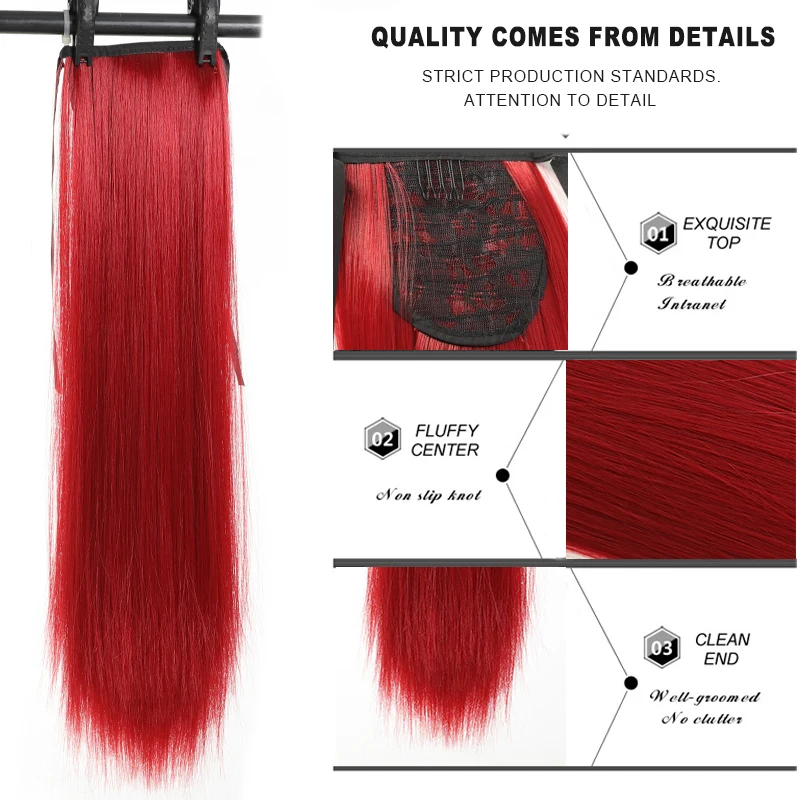 LUPU Tie Style Ponytail Extension Straight Ponytail 32 inch Synthetic hair Piece, Suitable for Women's Heat-Resistant (red)