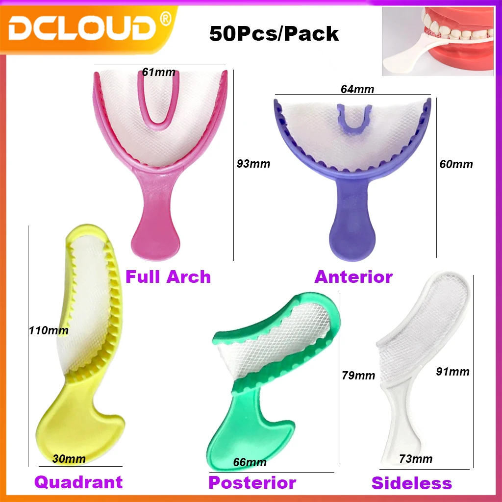 

50Pcs Dental Disposable Impression Bite Registration Net Tray Plastic With Mesh Half Arch Large Tray Dentist Consumable Material