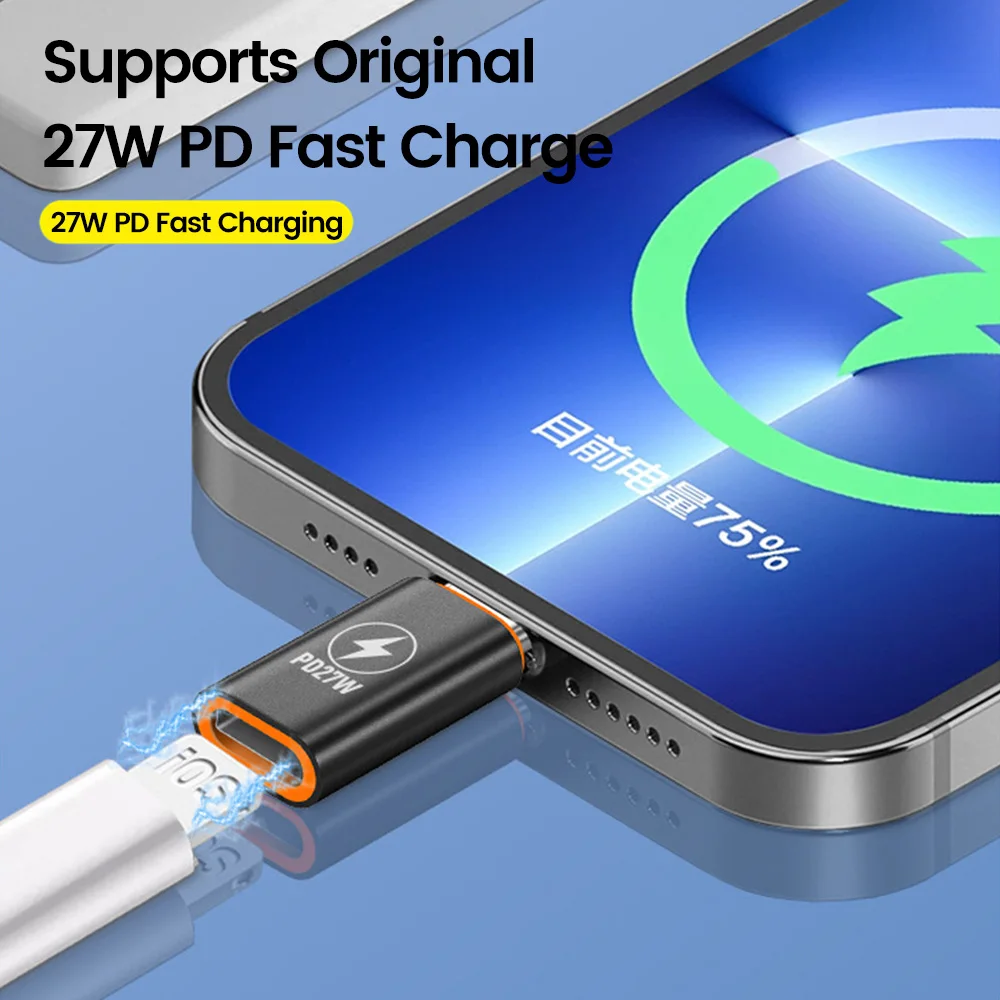 27W 타입 C-라이트닝 어댑터 고속 충전 USB C-아이오스 암 어댑터 고속 전송 USB C 컨버터 (아이폰 15, 16 호환)