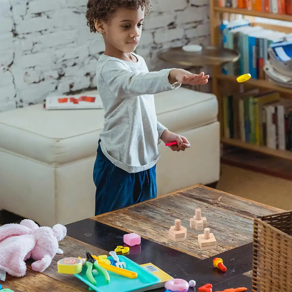 4세트 기하학적 모양 너트 분해 조립 조기 학습 매칭 나사 교육용 나무 블록 어린이용