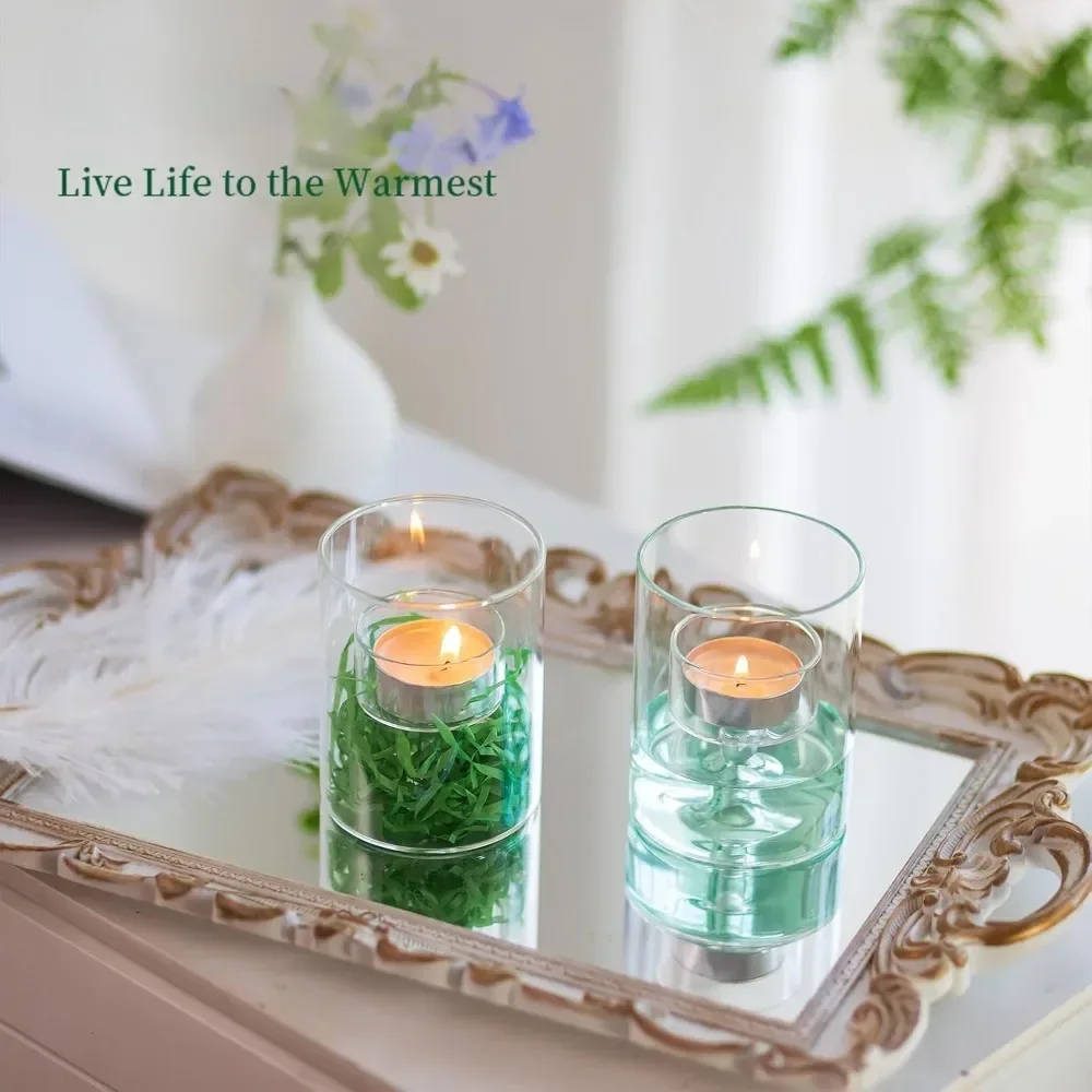 Glasseam Glass Tealight Candle Holder Modern Cylinder Candle Holders Table Centerpiece Wedding Christmas Party Decorations candle holders