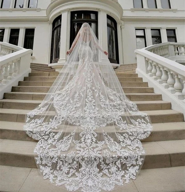 Luxury Lace Wedding Veil One Layer Cathedral Bridal Veils with Comb Wedding Accessories MM