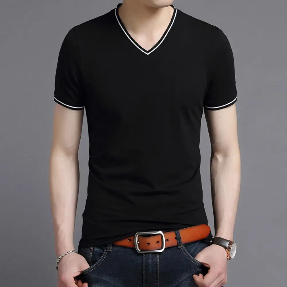 COODRONY Brand Cotton Tee Shirt V-Neck Striped Short-Sleeved T-Shirt Men Clothing Summer Fashion Business Casual Slim Tops W5512