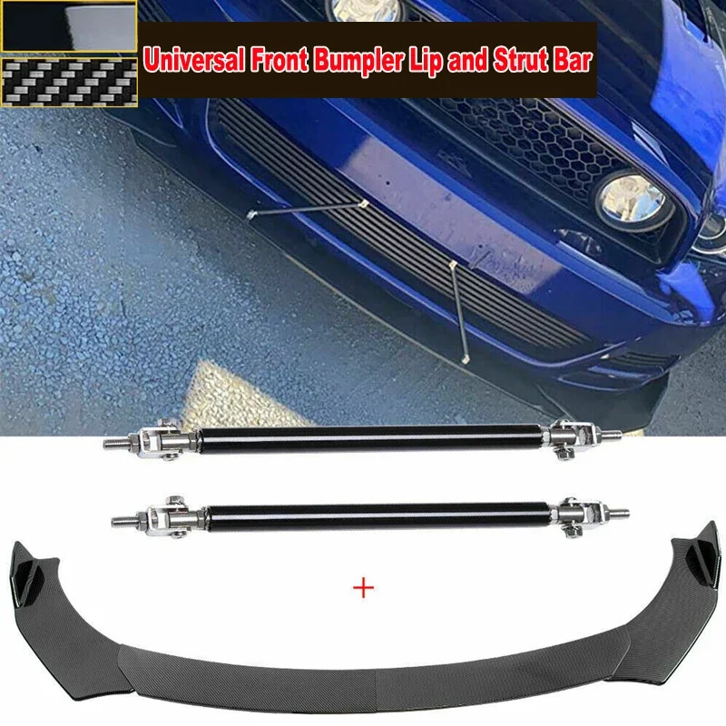 

Universal Front Bumper Lip Spoiler Splitter For Ford Mustang GT 2014-2022 w/ Support Strut Rod Body Kit Guards Car Accessories