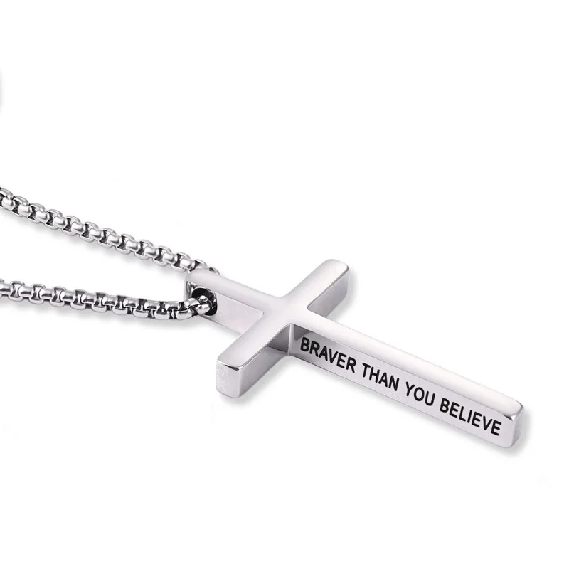 שרשרת צלב לגברים מעוררת השראה עם תליון צלב מפלדת אל-חלד תכשיטי צלב באורך 24 אינץ'