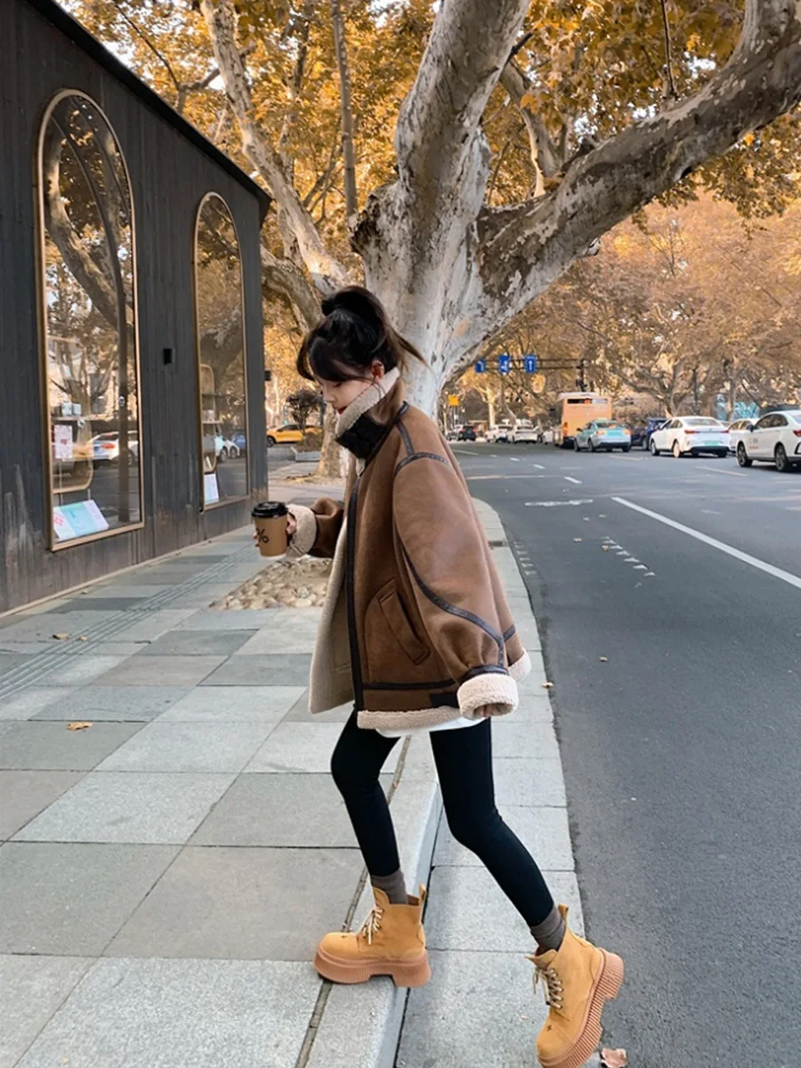 Jacket Women's Thickened Warm Fur Coat LambFur Autumn and Winter Mid-Length Loose Fashion Super Thick Lamb Fleece Cotton-Padded