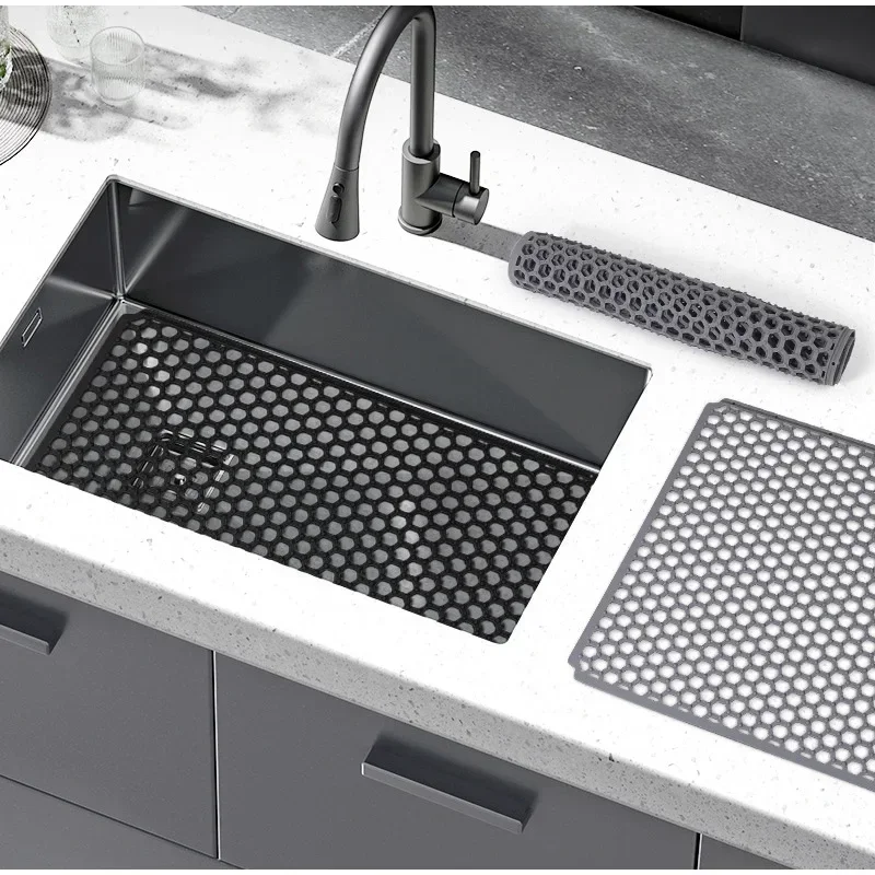 Hot Silicone Kitchen Sink Protector Mat Foldable Anti Slip Tableware Drainage Drying Mats Household Multi Functional Desk Pad li