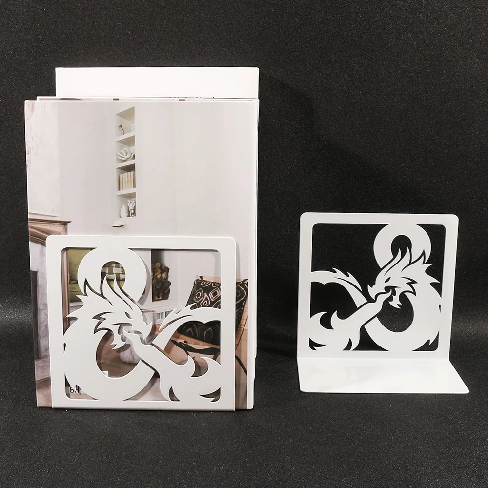 2Pcs Dragon Book Ends Heavy Book Stand Book rack Hollow Iron Bookends Stand Shelf Home Desk Stationery Writing Desk 6