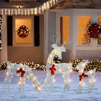 PZHI-Lighted Christmas 2D Reindeers Outdoor Decorations, Pre-Lit Light Up Xmas Rudolph & Santa Sleigh With Lights