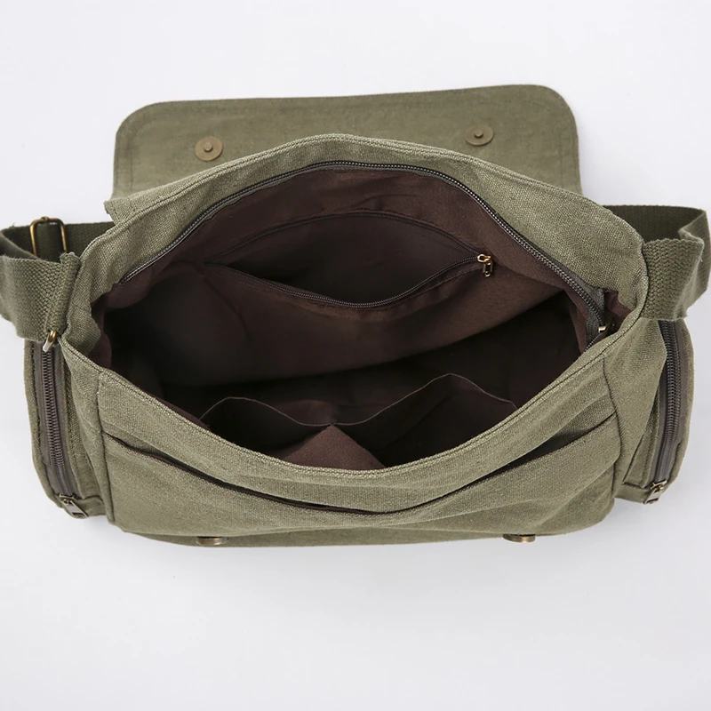 Vintage Canvas Bag Large Capacity Army Green Women's Messenger Bag Cat Female Printed Shoulder Bag Commuting