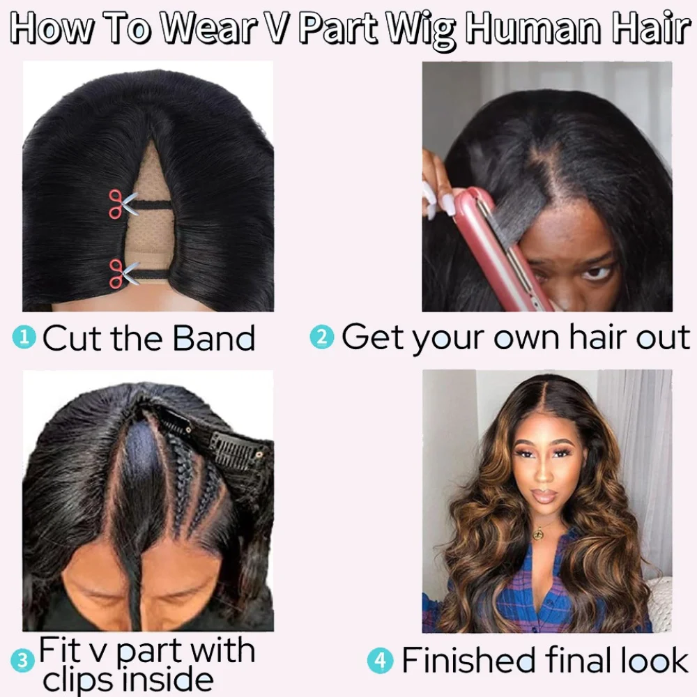 Body Wave V Part Human Hair Wigs 1B/30 Highlight 30 Inch V Part Wig Human Hair Glueless Wear And Go For Black Women 250% Density