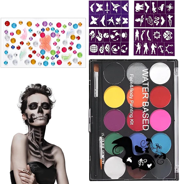 Facepaint Makeup Kit,Kids Halloween Face Paint  15 Colors Body Painting  Supplies Holiday Painting with Brush for Kids Halloween