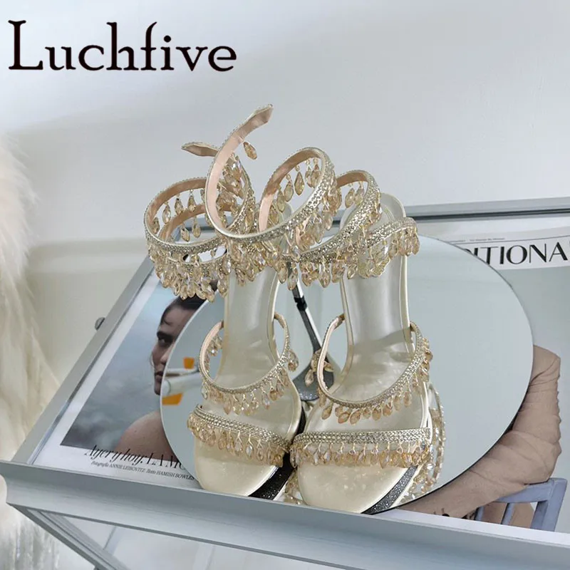 

Crystal Strap Thin High Heels Sandals Women Peep Toe Rhinestones Wedding Party Pumps Sexy Runway Ladies Sandals For 2022 Summer