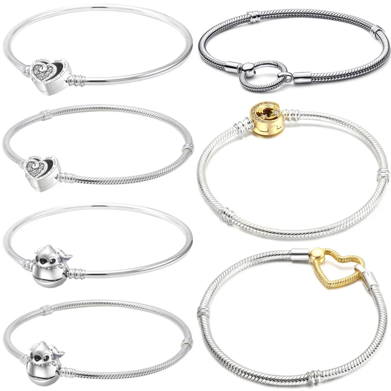 

Entwined Infinite Hearts Clasp Open Heart O Closure Bracelet Bangle Fit Fashion 925 Sterling Silver Bead Charm DIY Jewelry