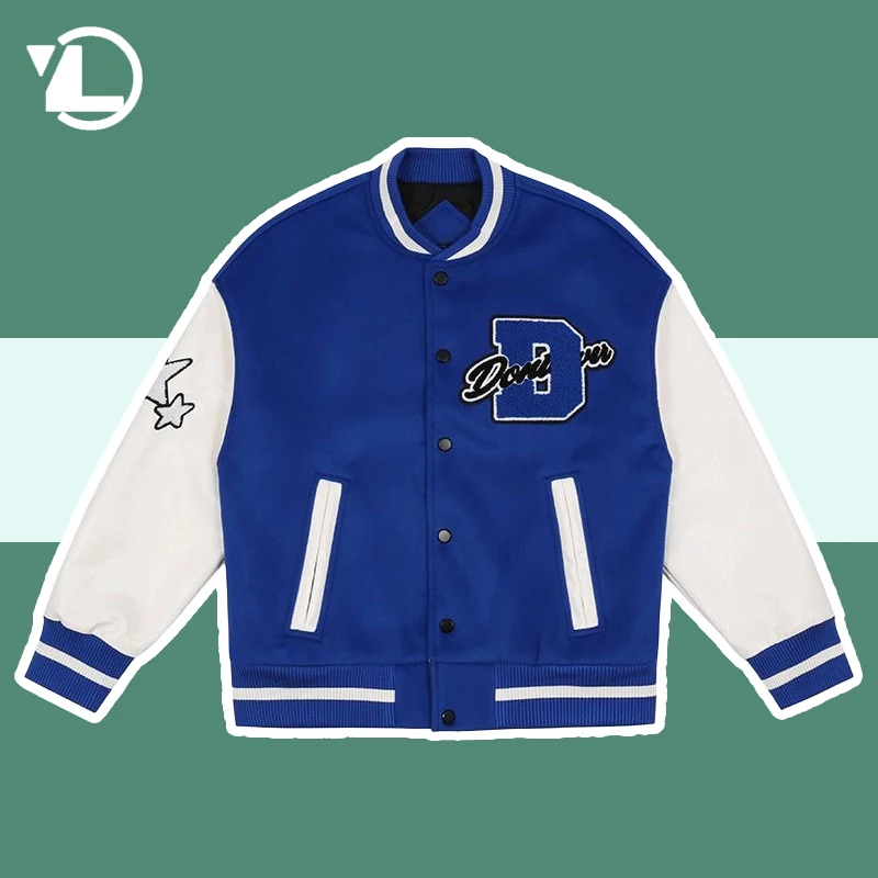 

Hip Hop Retro Baseball Jacket Man Woman Letter Flocking Embroidery Bomber Jackets Patchwork Leather Sleeve Pilot Outwear Couple