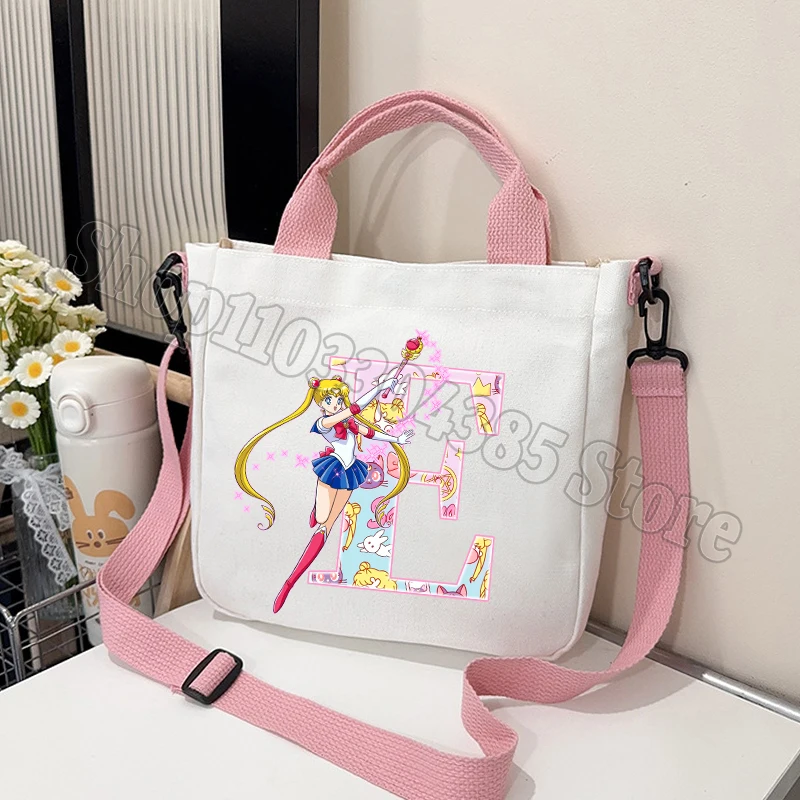 Chic Sailor Moon Crossbody Canvas Bag for Women - Cute Personalized Letter Handbag and Travel Pouch