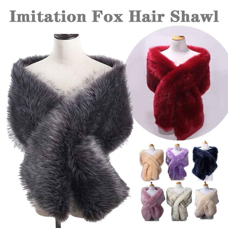 Women's Winter Fake Faux Fur Scarf Wrap Collar Shawl Shrug Loose Pullovers Autumn Winter Oversized Warm Pancho Femme