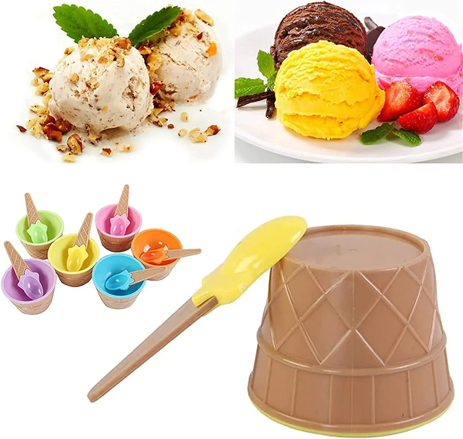 6sets Ice Cream bowls and Spoons Cartoon Candy Dessert Sundae Frozen Bowls for kids set Party Favors Dishes ice cream kits