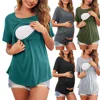 New Maternity Clothes Womens Short Sleeve Crew Neck Solid Color Asymmetrical Flap Nursed Tops Casual T Shirt For Breastfeeding 1