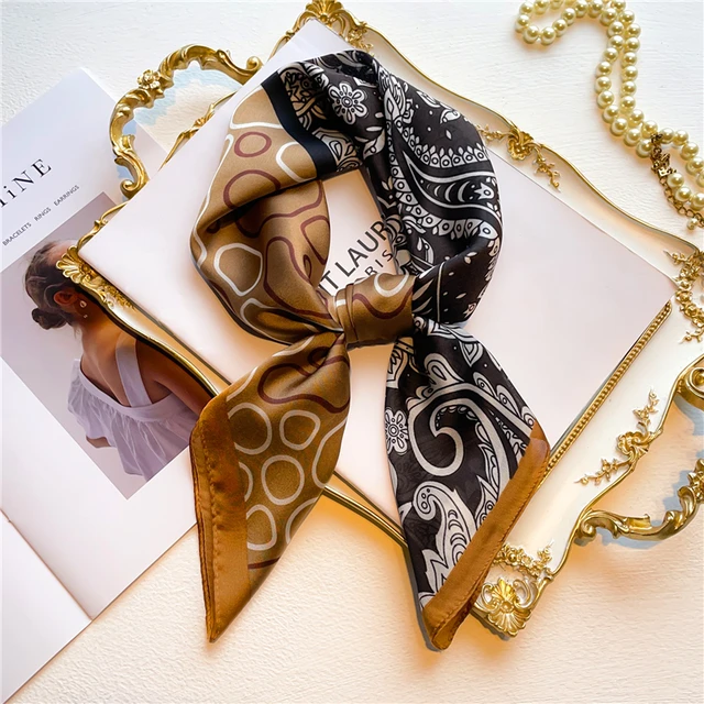 Silk Square Scarf Women Satin Bandana Print  Scarves Head Band Fashion Lady Hair Shawl and Wrap Female Neckerchief Hijab 2022 FJ570-1