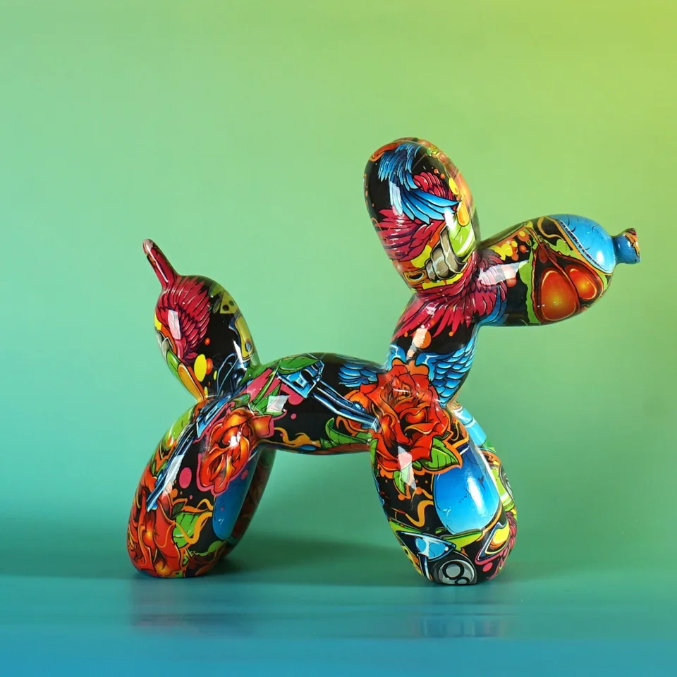 Sculpture Chien Ballon Résine - Graffiti - Déco Bureau - Art Déco - Peint à La Main