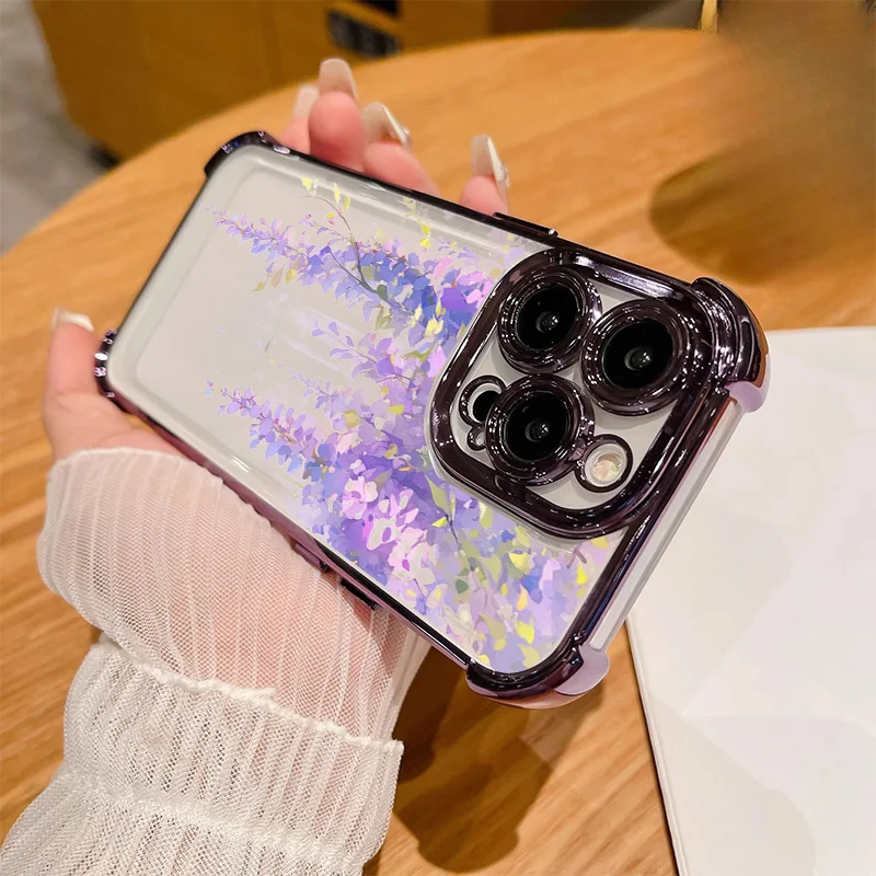 Luxury Transparent Floral Shockproof Case Cover