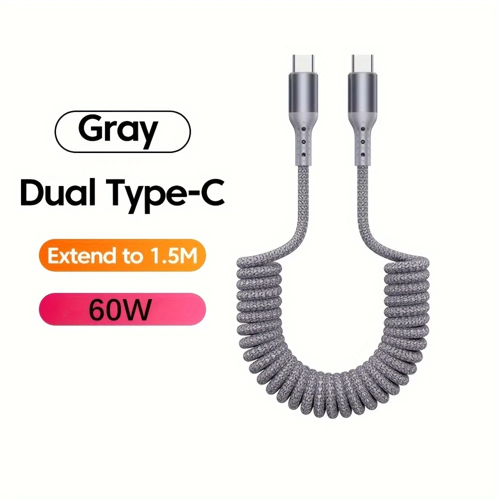 High-Speed 100W USB Type C Spring Car Charger Cable for Fast Charging and Data Transfer