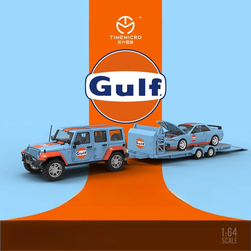 

TimeMicro1:64 Nissan Gtr32 Gulf Oil painted trailer set simulation alloy car model