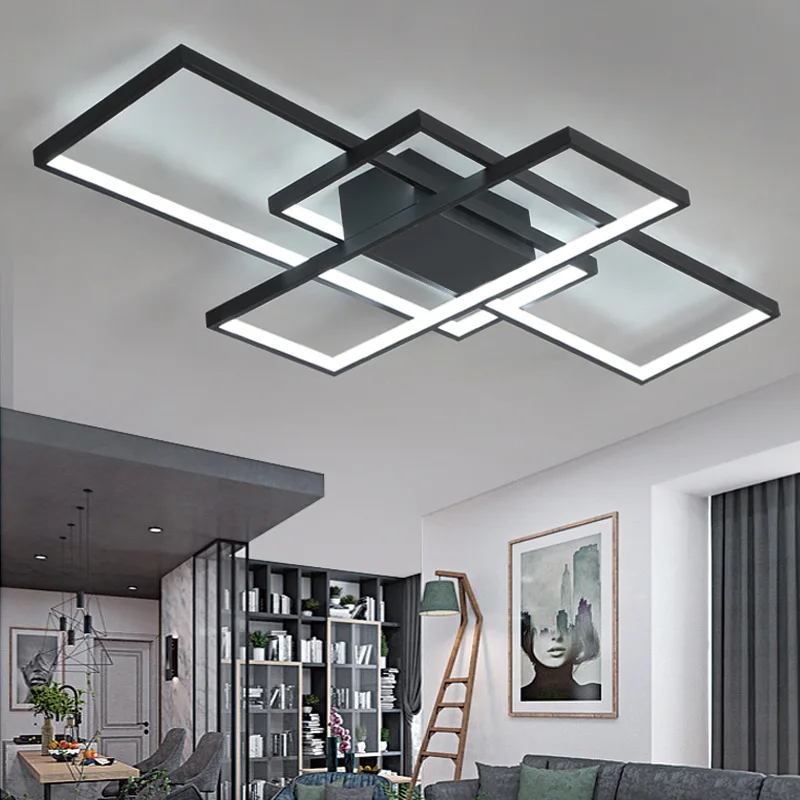

Acrylic Aluminum Pendant Lights Rectangle Hanglamp for Bedroom Living Room Led Ceiling Hanging Lamp White Black Kitchen Lustres