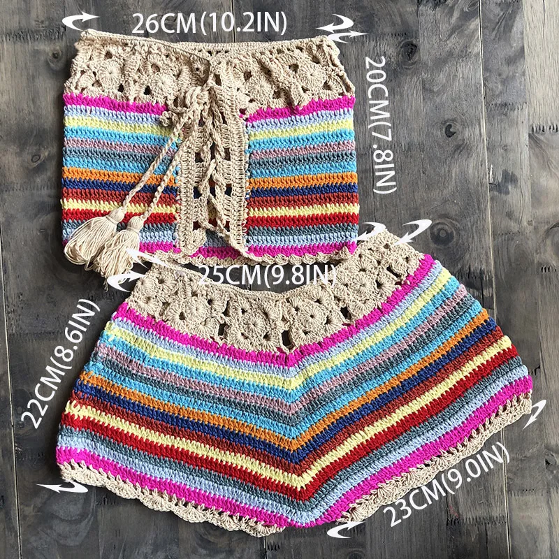 bathing suit bottom cover up 2022 Summer Fashion 2 Piece Women Knitted Crochet Bikini Matching Set Sexy Slash Neck Sleeveless Crop Tops Skirt Shorts Outfits bikini bottom cover up