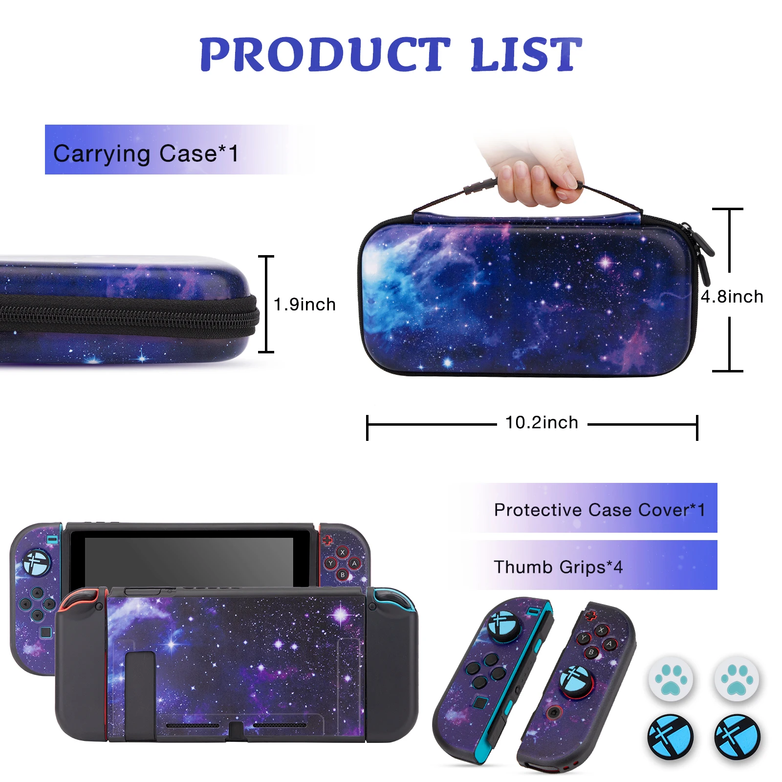 Étui de transport rigide noir pour Nintendo Switch Galaxy, étui de