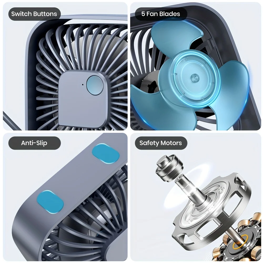 Compact USB Mini Portable Fan with 360° Adjustable Head and Quiet Multi-Speed Settings