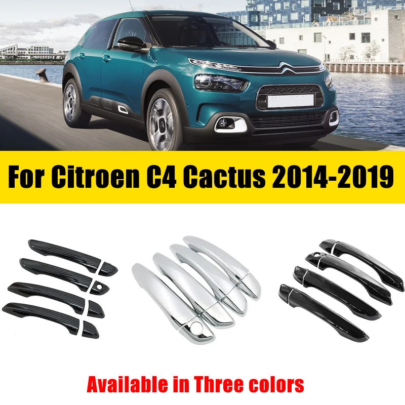 

Door Handle Cover Carbon Fiber Chrome For Citroen C4 Cactus 2014-2019 2015 2016 Stickers Anti-scratch Trim Set Car Accessories