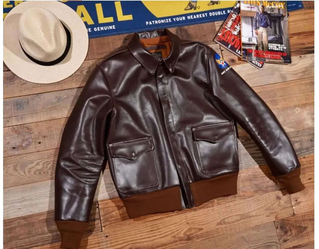 【アメリカUSA製】レザージャケット　L ブルゾン　ワッペン　ロゴ刺繍　A2 冬 YR!Wholesales.classic style Us Air force leather jacket.A-2