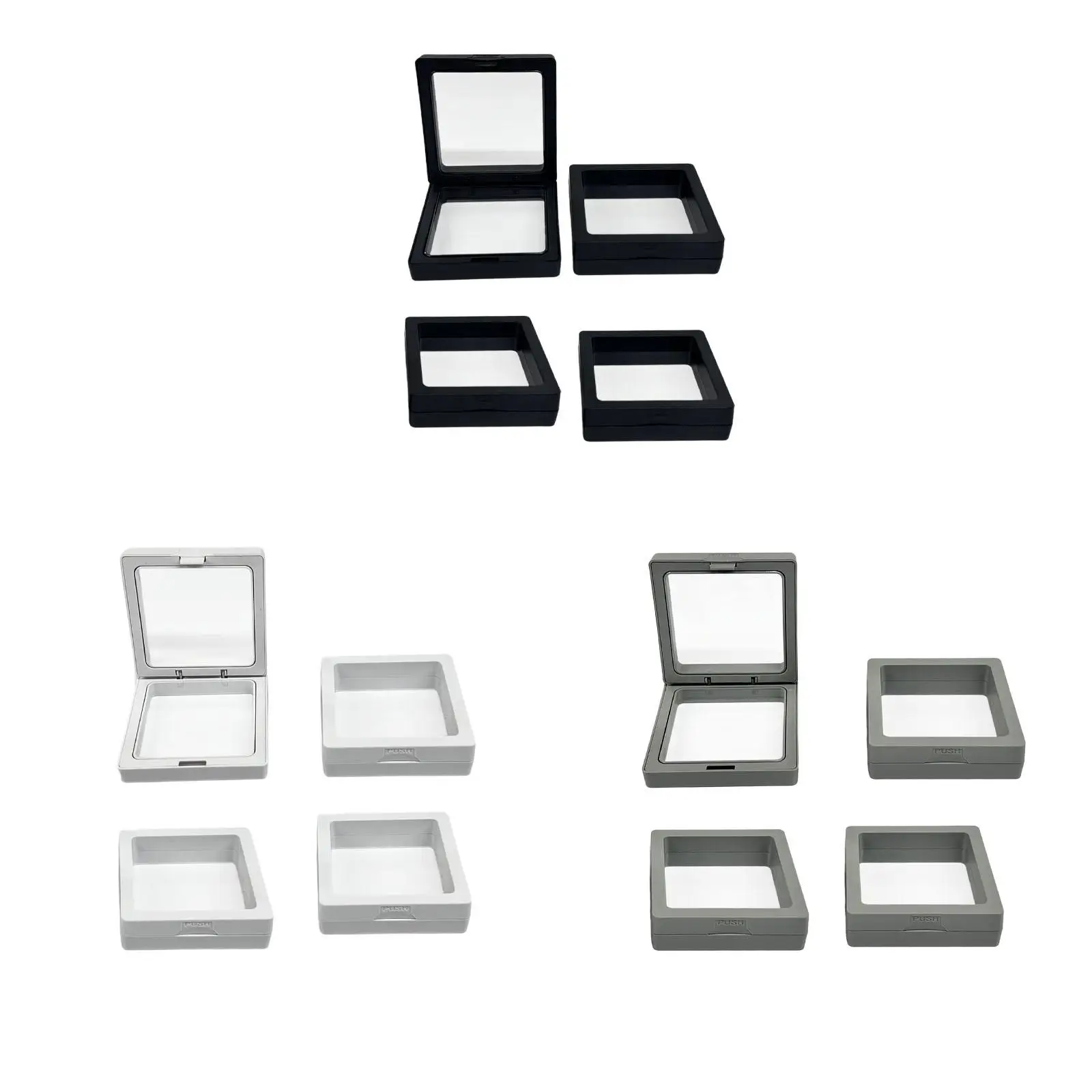 4Pcs 3D Floating Frame Display Case Clear Jewelry Storage Box for Specimens Chip Earrings Rings Bracelet Necklace Brooch Medal