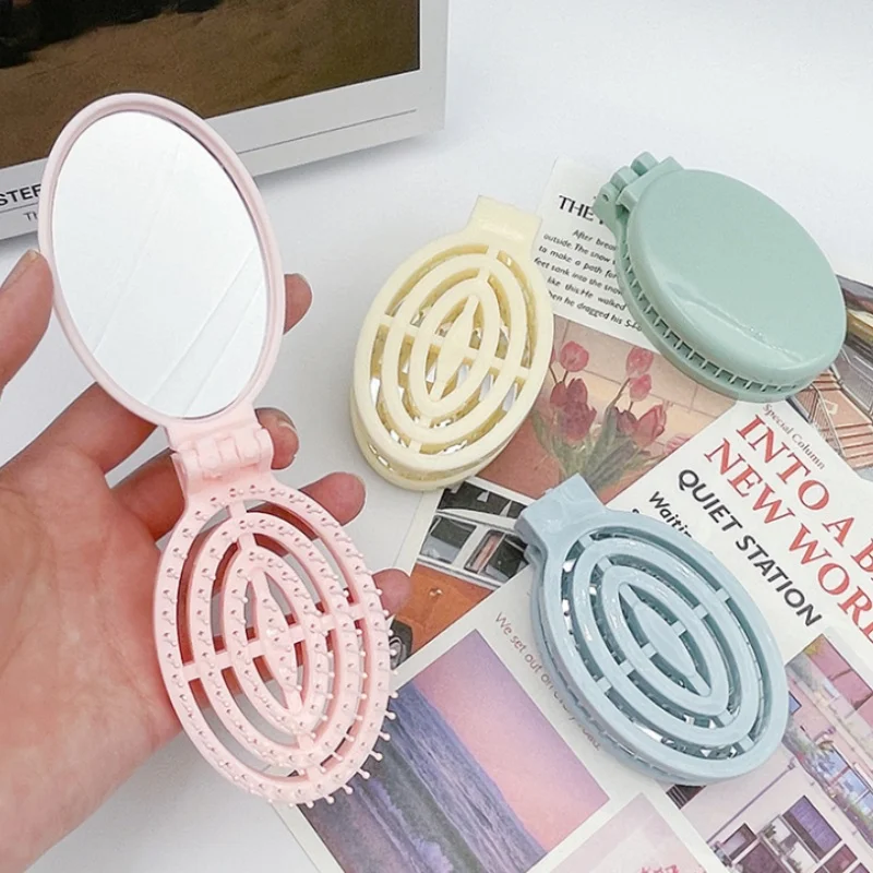 2-in-1 접이식 빗 거울 미니 휴대용 두피 마사지 빗 여행 외출용으로 완벽 휴대하기 쉬운 이상적인 선물