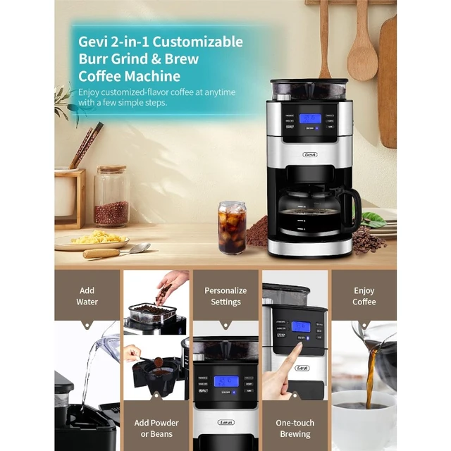10-Cup Drip Coffee Maker, Grind and Brew Automatic Coffee Machine with  Built-In Burr Coffee Grinder, Programmable Timer Mode - AliExpress