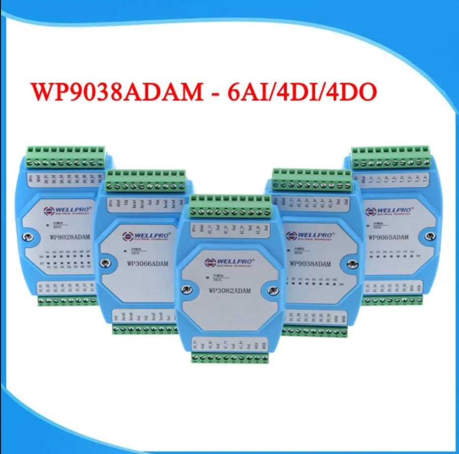 

6AI 4DI 4DO 0-20MA 4-20MA входной цифровой входной и выходной модуль RS485 MODBUS RTU коммуникация WP9038ADAM