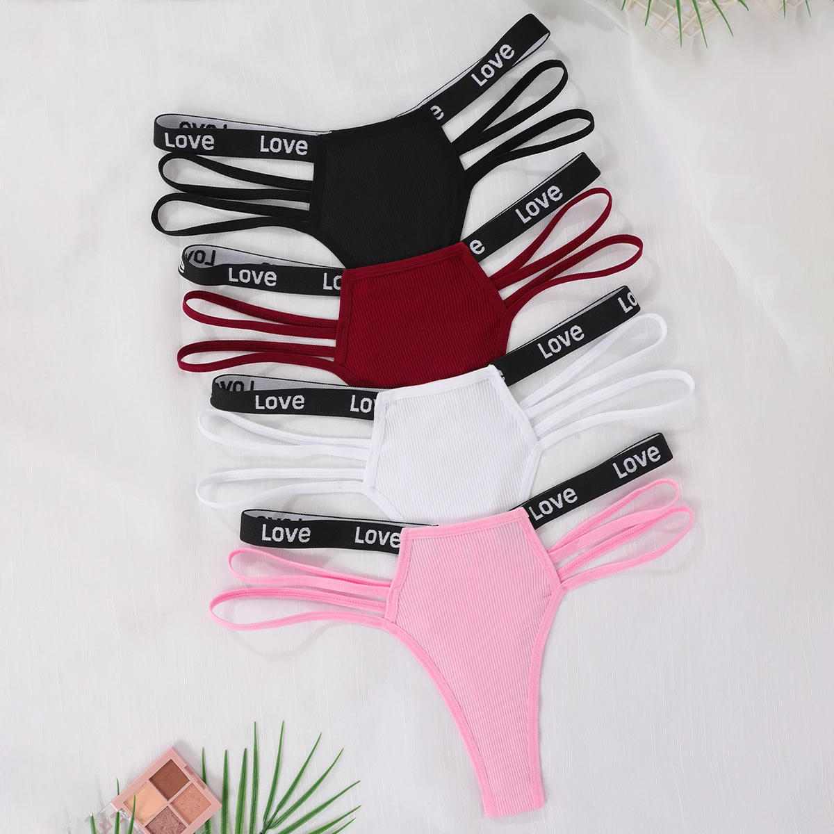 ribbed letter thong set front view