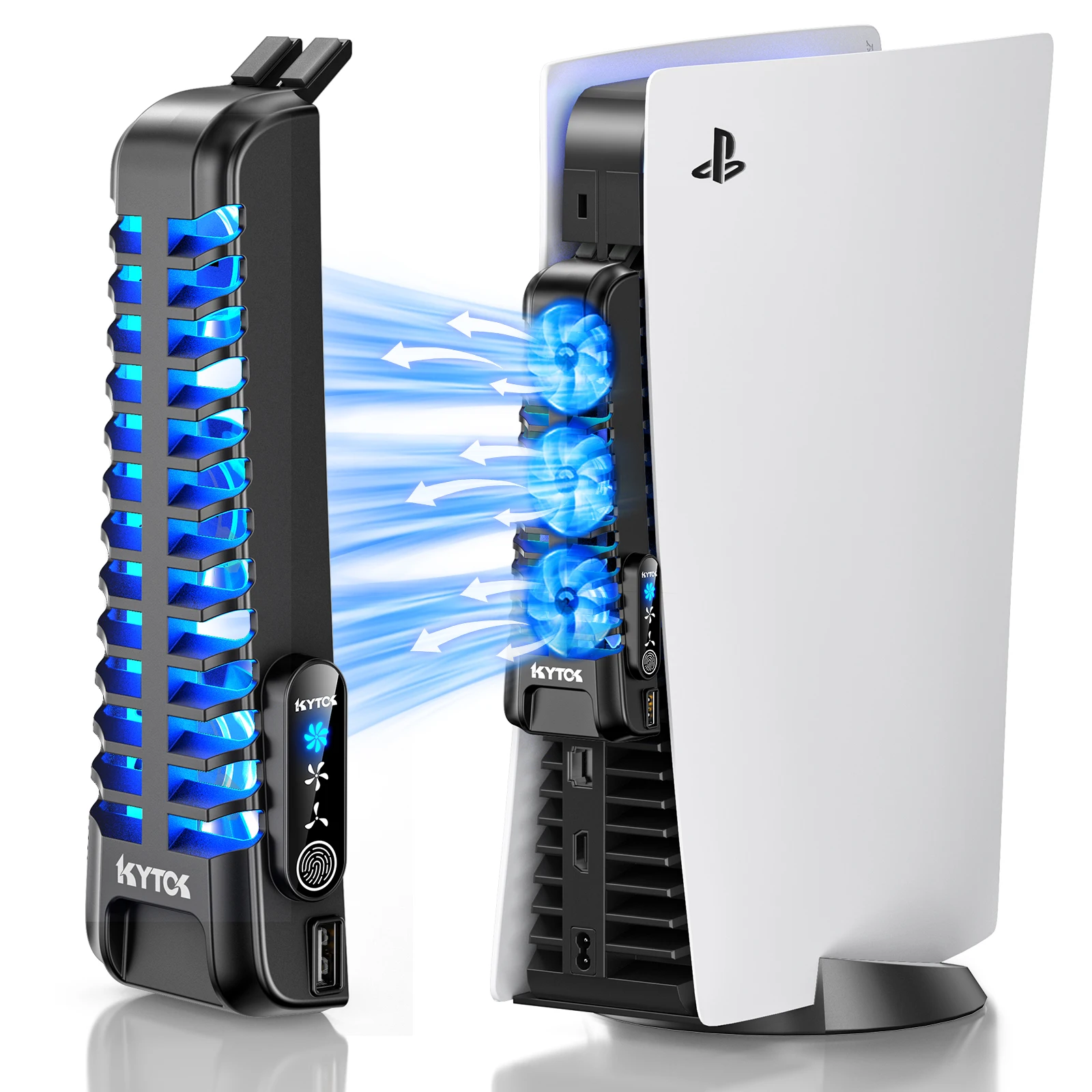 PS5 콘솔 냉각 팬 업그레이드 소니 플레이스테이션 5 콘솔용, LED 조명 USB 2.0 허브가 있는 조용한 쿨러 팬