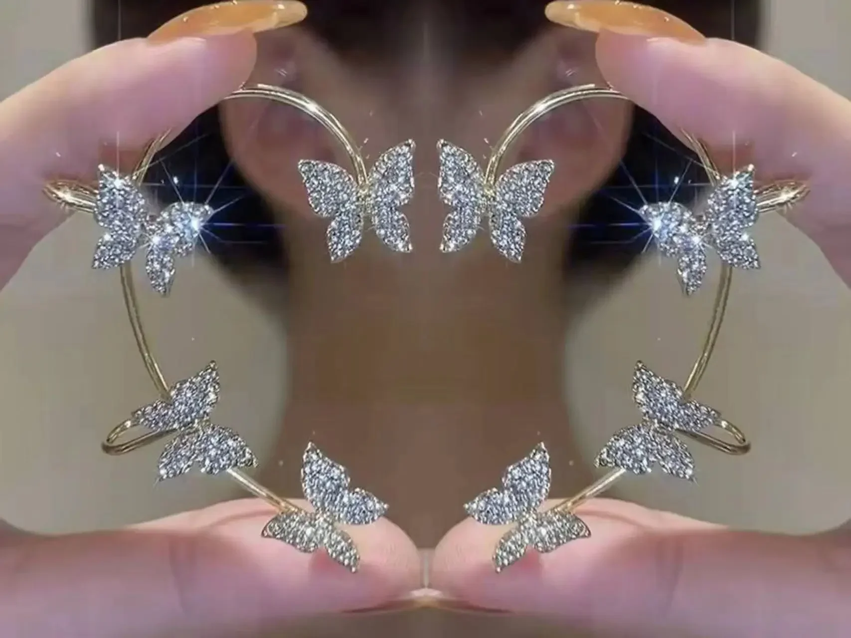 Sf67949785bcb405abacd9295a114dc86m Shiny Zircon Butterfly Ear Cuff Gold Color Tassel Clip on Earrings for Women Korea Style Copper Earring Without Piercing Jewelry Mallzona