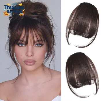 Frange Sintetiche Finte Effetto Naturale, Extension Capelli Frontali, Posticci Neri Marroni con Clip, Doppie baffiere per Acconciature