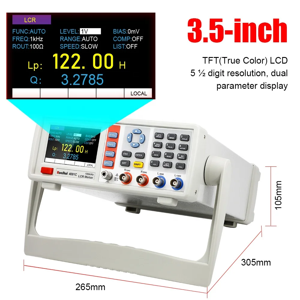 RUOSHUI 4091C Digital Bench Top LCR Meter 10Hz-100KHz Bandwidth Frequency Adjustable 10~2000 Mv Capacitor Tester Ultracapacitor 4