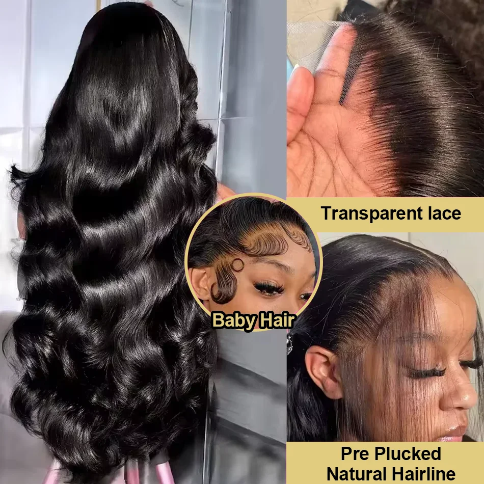 200 Density 44 Inch 13x6 HD Lace Frontal Wig Body Wave Wigs Human Hair Transparent Remy 13x4 Lace Front Wig For Black Women 360